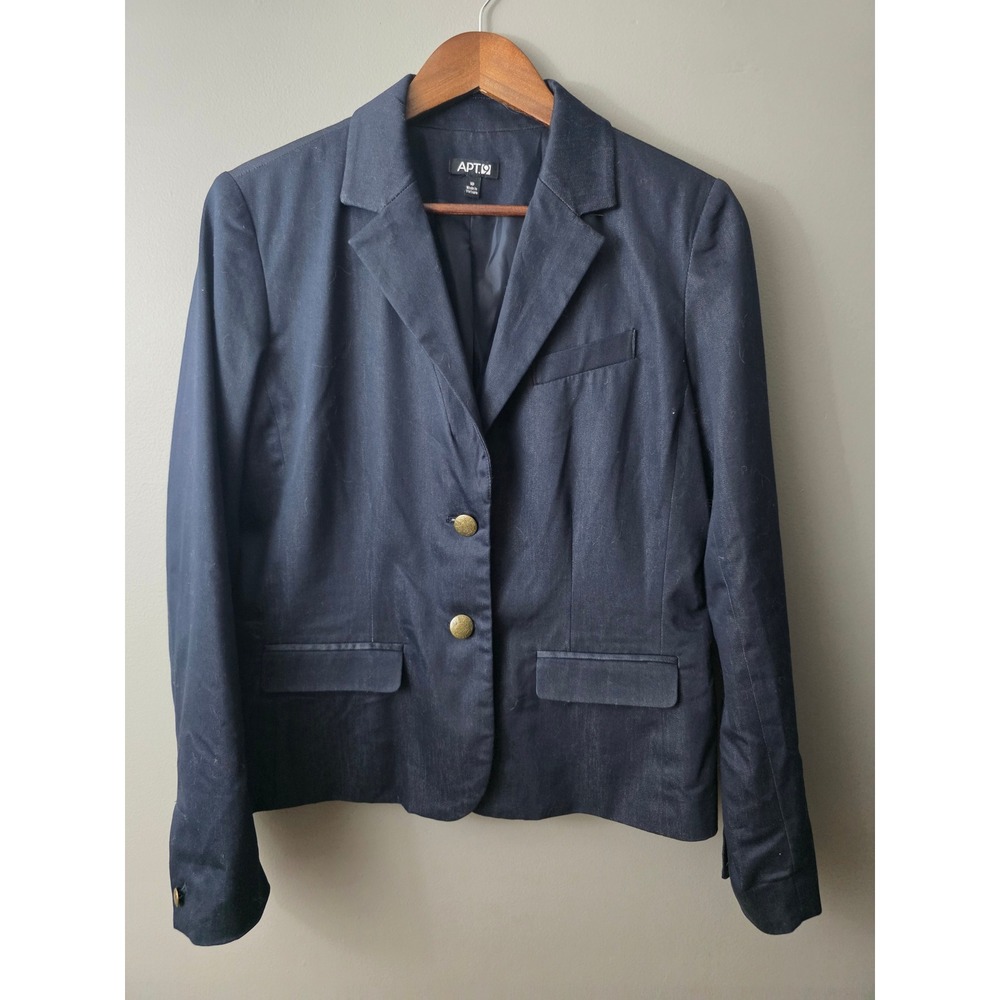 Apt. 9 Womens Navy Blue Cotton Blend Two Button Blazer Jacket Size 10